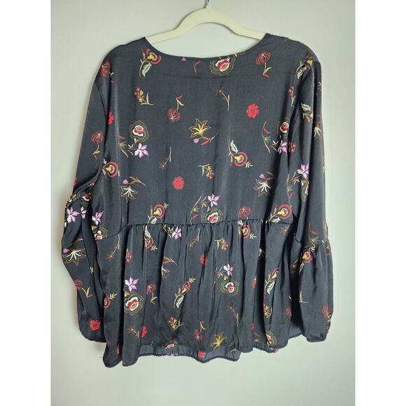 Old Navy women's peasant top XL dark floral boho festival witchy velvet accents - Picture 3 of 7